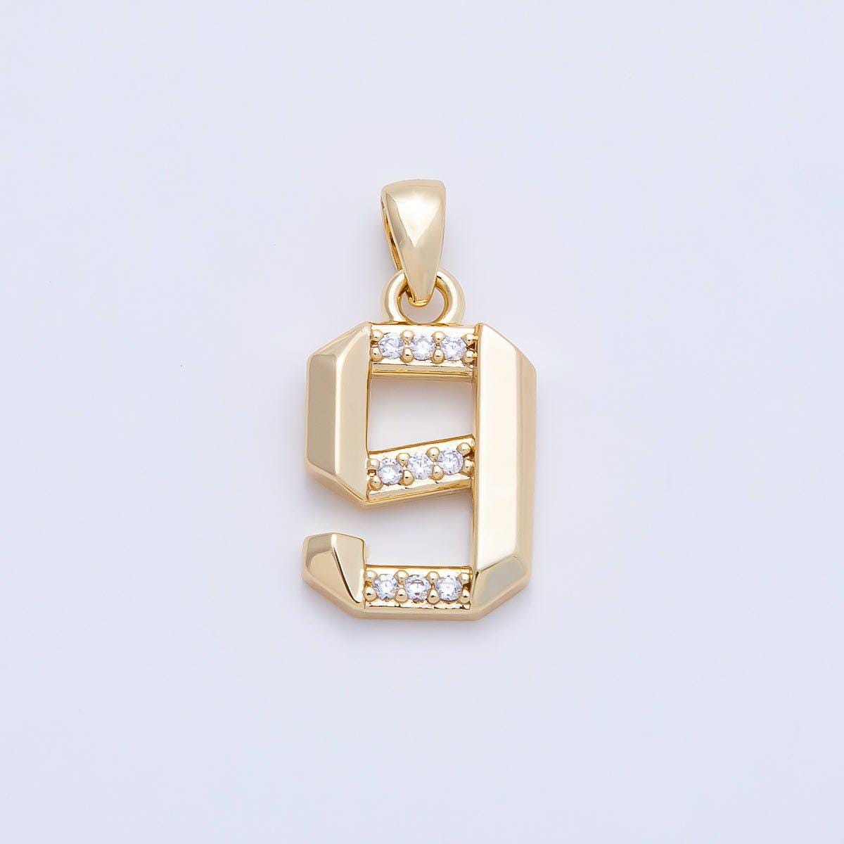 16K Gold Filled 16mm Micro Paved CZ Edged Geometric Number Numerology Charm Personalized Monogram Necklace Jewelry Supply | Charms-01217