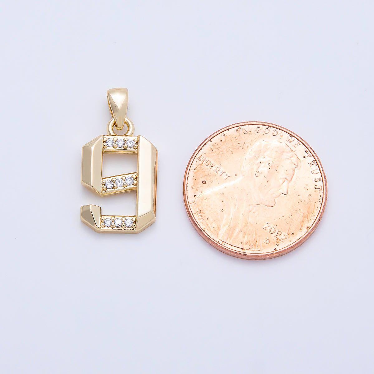16K Gold Filled 16mm Micro Paved CZ Edged Geometric Number Numerology Charm Personalized Monogram Necklace Jewelry Supply | Charms-01217