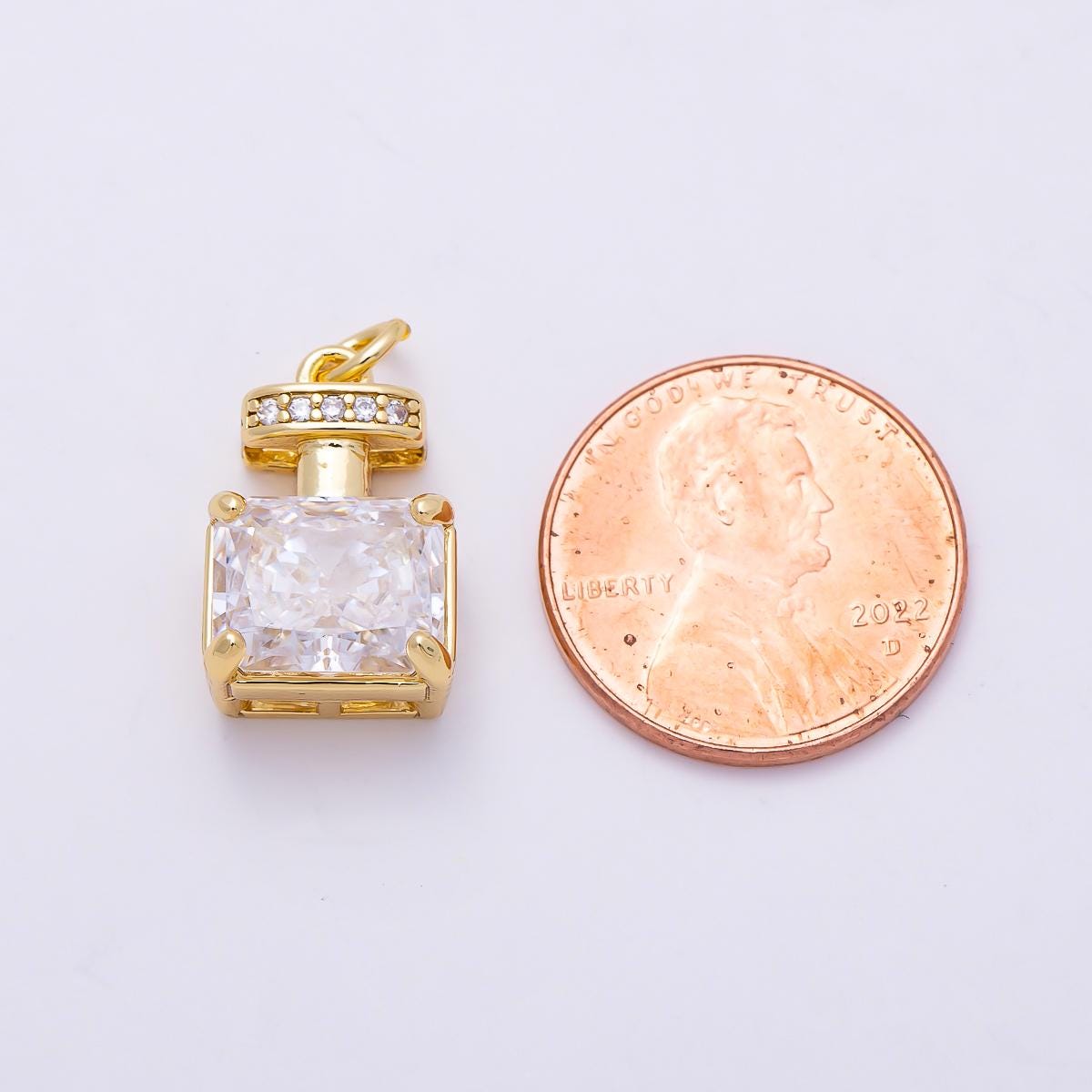18k Gold fill Perfume Bottle Pendant Charm Clear Cubic Zirconia CZ Accents Dainty Romantic Jewelry Charms-1464