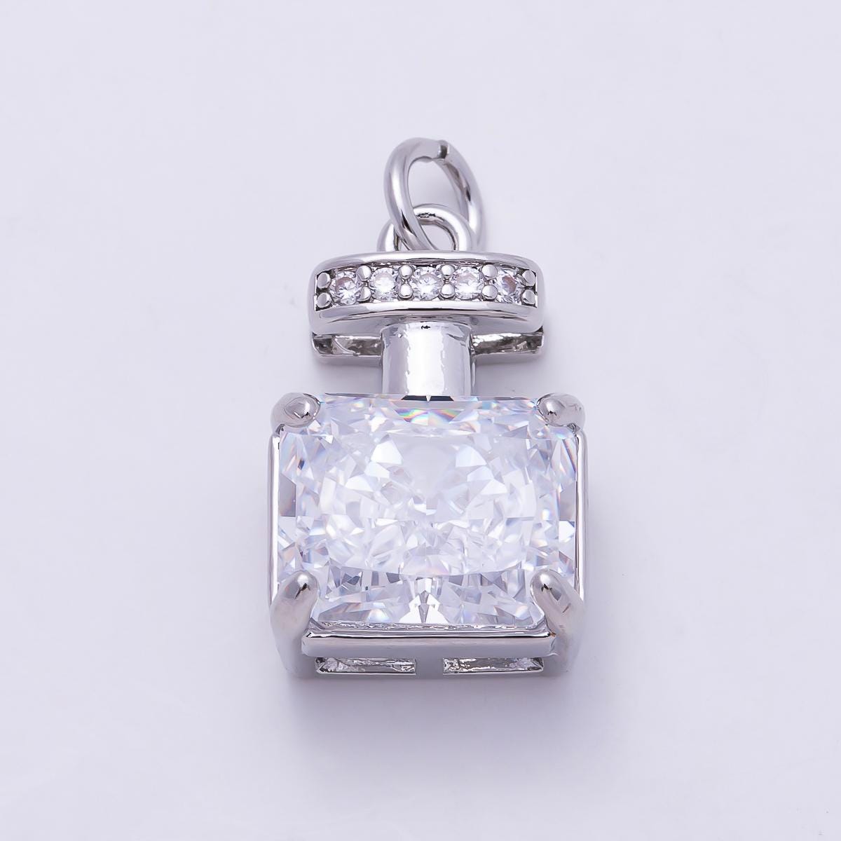 18k Gold fill Perfume Bottle Pendant Charm Clear Cubic Zirconia CZ Accents Dainty Romantic Jewelry Charms-1464