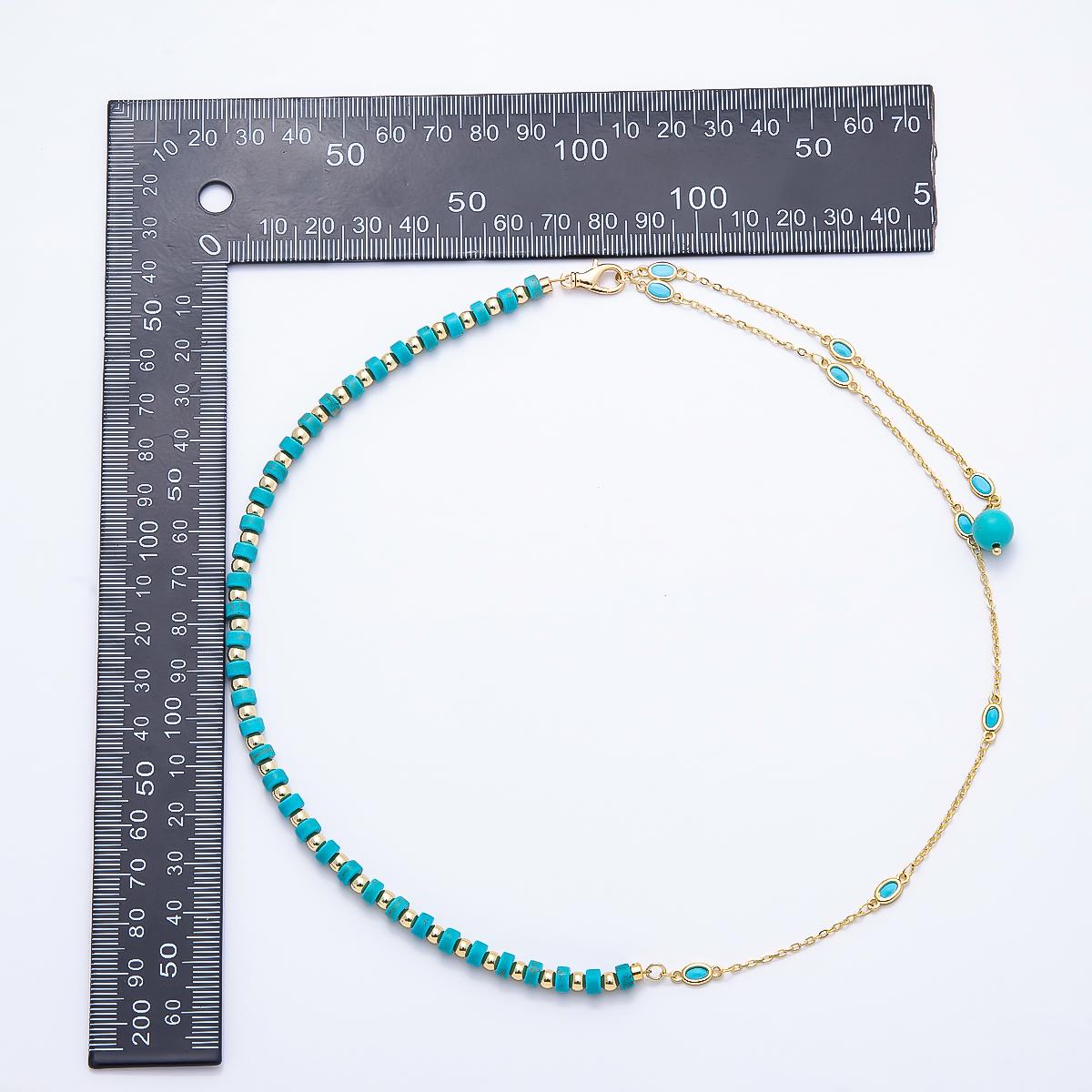 Handmade Floating Drop Turquoise Necklace, Gold Filled Chain Necklace, Turquoise Beaded Choker, Y Drop Necklace Summer Gift for Women WA-546