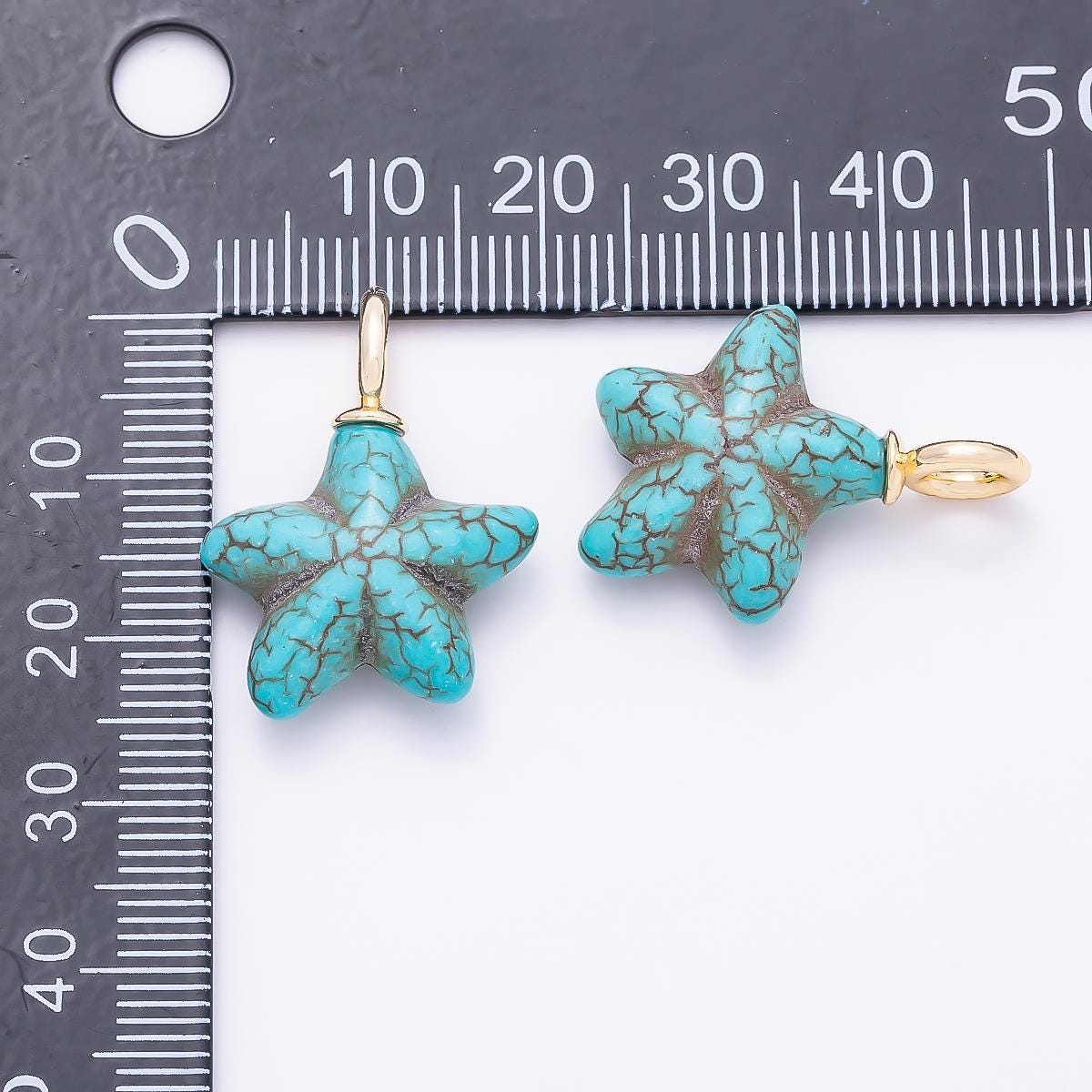 18K Gold Filled 25mm Turquoise Gemstone Star Fish Drop Charm Coastal Beach Jewelry Gift for Her DIY Supply for custom Necklace| Charms-01349