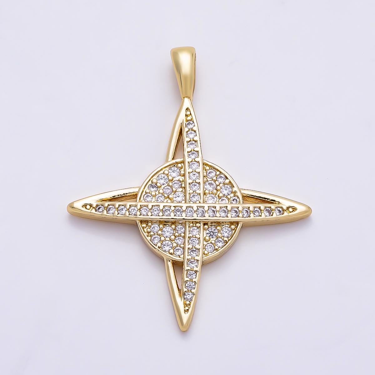 16K Gold Filled 33mm Micro Paved CZ Celtic Cross Saturn Pendant Star Celestial Charm Space Planet Jewelry Making Supplies | Charms-01312