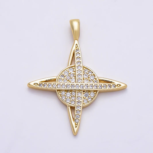16K Gold Filled 33mm Micro Paved CZ Celtic Cross Saturn Pendant Star Celestial Charm Space Planet Jewelry Making Supplies | Charms-01312