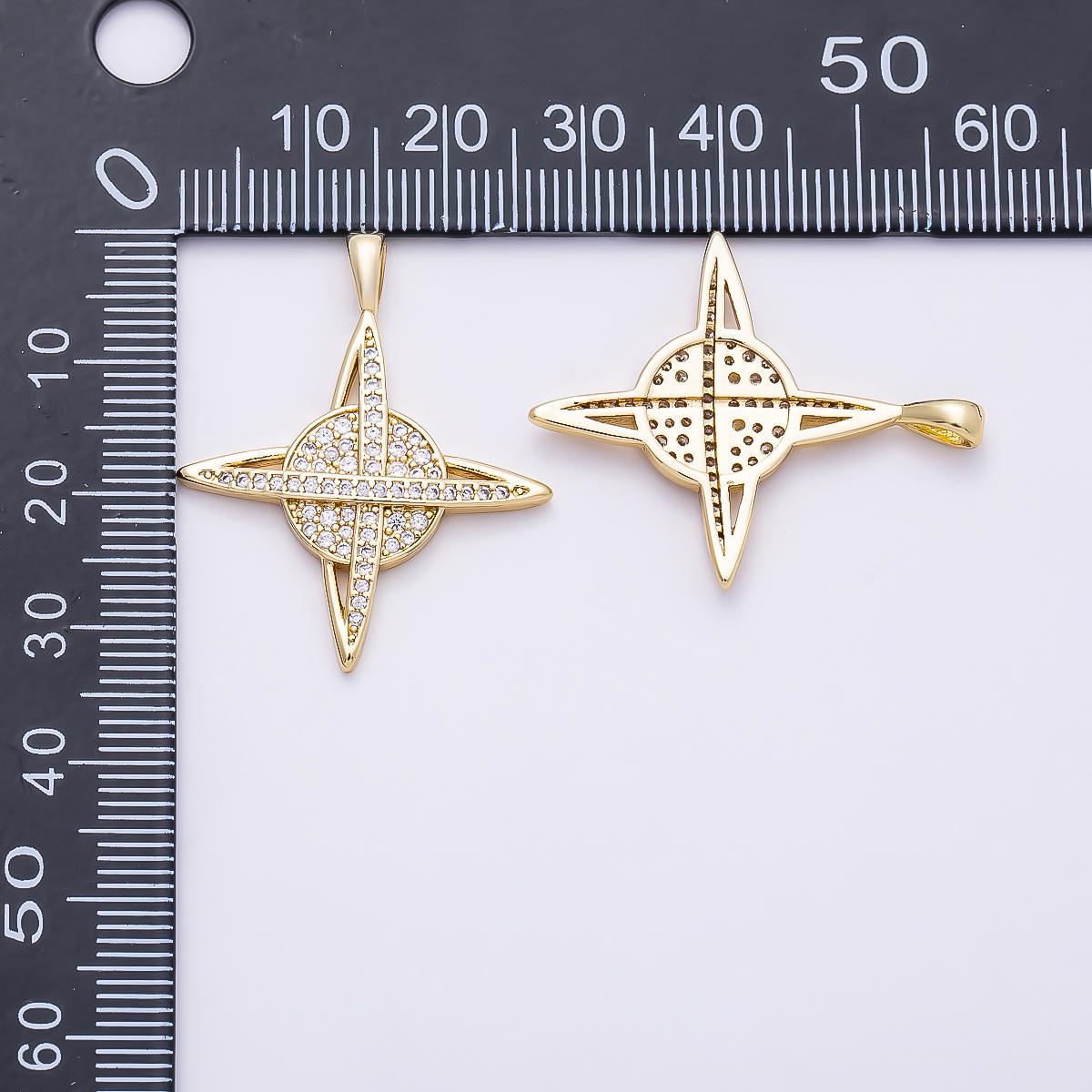16K Gold Filled 33mm Micro Paved CZ Celtic Cross Saturn Pendant Star Celestial Charm Space Planet Jewelry Making Supplies | Charms-01312