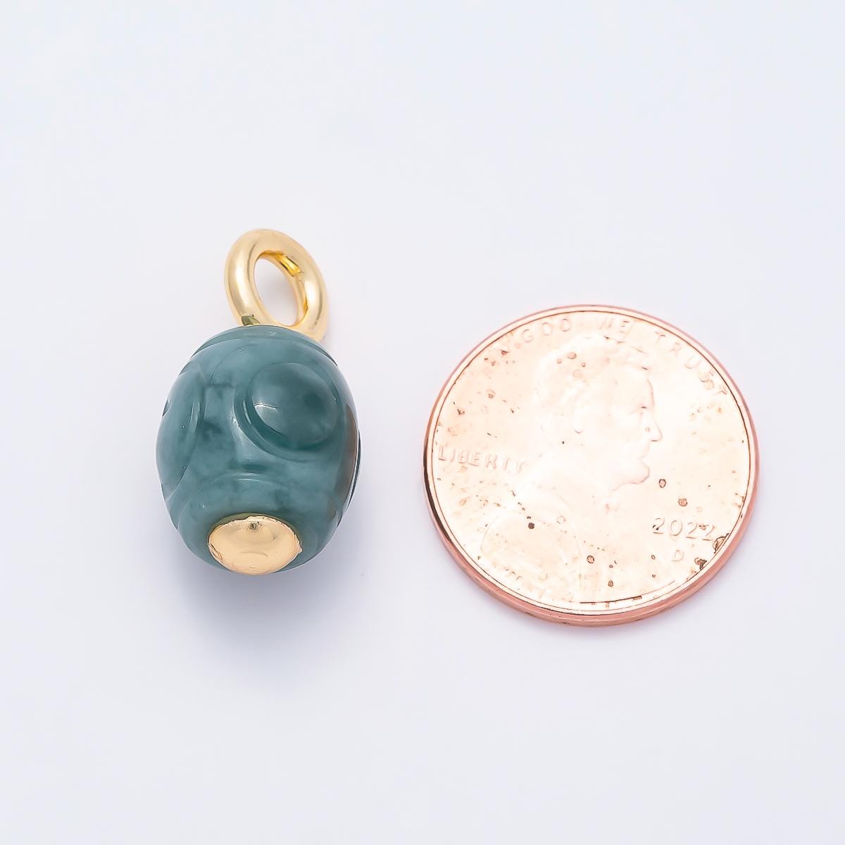 18k Gold Filled 22mm Carved Green Jade Lantern Floating Bead Pendant DIY Jewelry Making Supply custom Necklace & Earrings | CHARMS-01319
