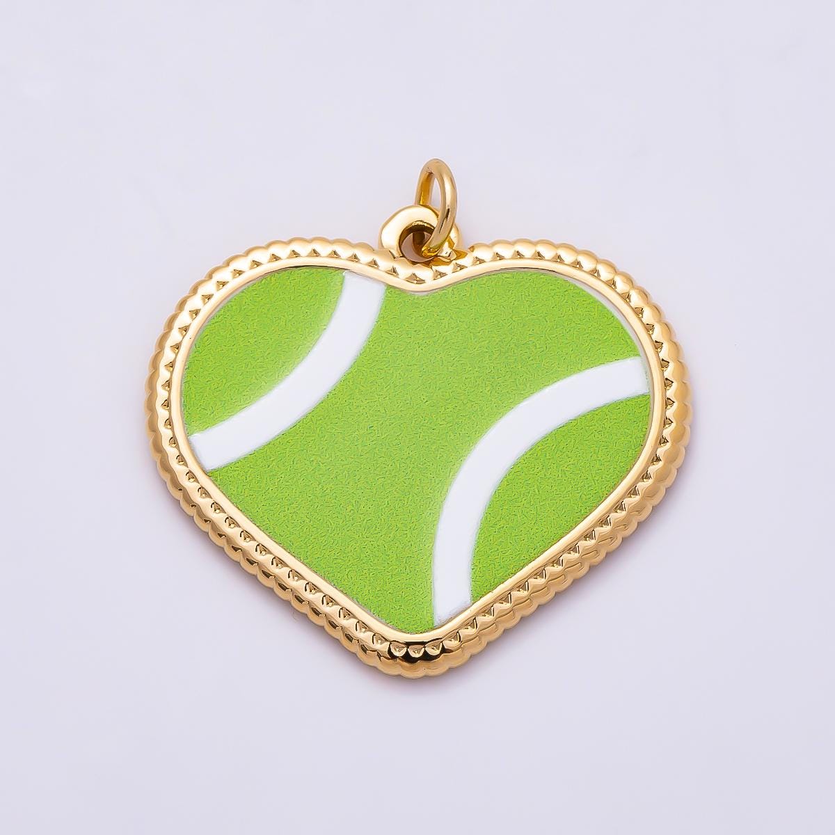 Gold Stainless Steel 25mm Tennis, Baseball, Soccer Enamel Bezel Heart Charm Game Day Team Jewelry Making Supplies Necklace | Charms-01335