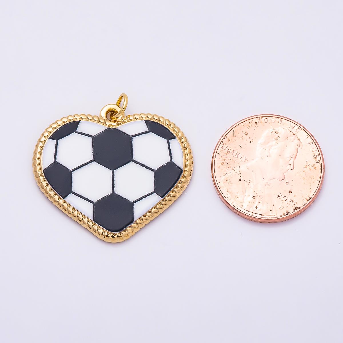 Gold Stainless Steel 25mm Tennis, Baseball, Soccer Enamel Bezel Heart Charm Game Day Team Jewelry Making Supplies Necklace | Charms-01335