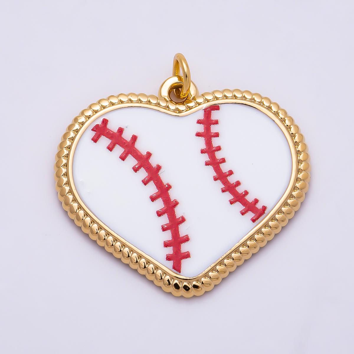 Gold Stainless Steel 25mm Tennis, Baseball, Soccer Enamel Bezel Heart Charm Game Day Team Jewelry Making Supplies Necklace | Charms-01335