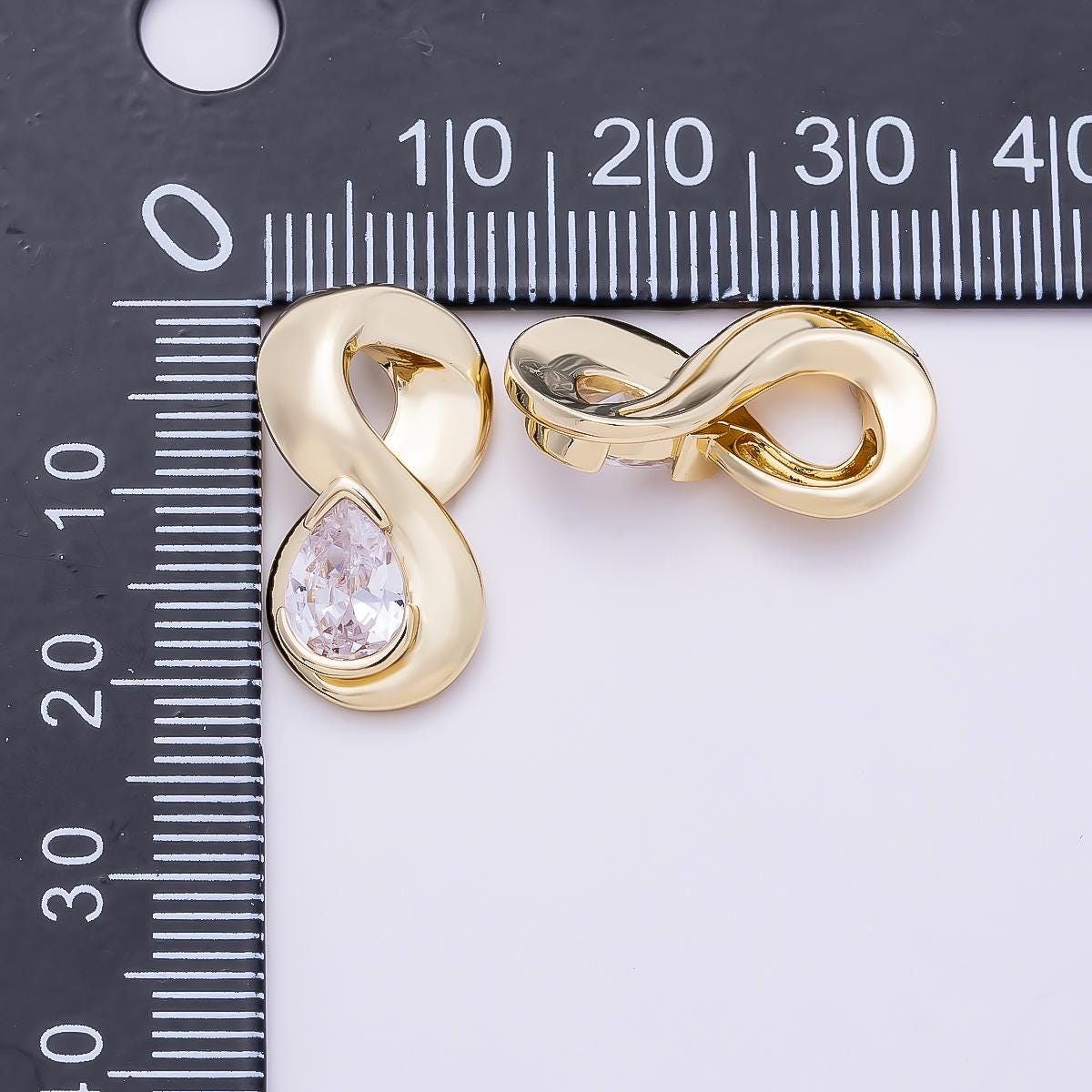 16K Gold Filled 21mm Clear CZ Teardrop Curved Slide Charm Sculptural Infinity Pendant Modern Organic Jewelry Supply | Charms-01314
