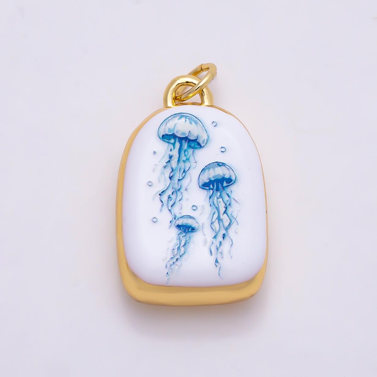16k Gold Filled 21mm Ceramic Style Blue & White Enamel Nautical Marine Charms Turtle Seahorse Starfish Pendant Jewelry Supply | CHARMS-01280