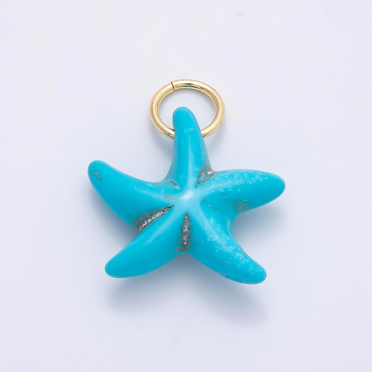 18K Gold Filled 25mm Turquoise, White Agate Gemstone Star Fish Drop Charm Ocean Beach Theme Charms for Jewelry Making Supply | Charms-01405