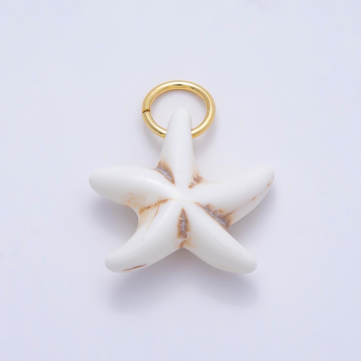 18K Gold Filled 25mm Turquoise, White Agate Gemstone Star Fish Drop Charm Ocean Beach Theme Charms for Jewelry Making Supply | Charms-01405