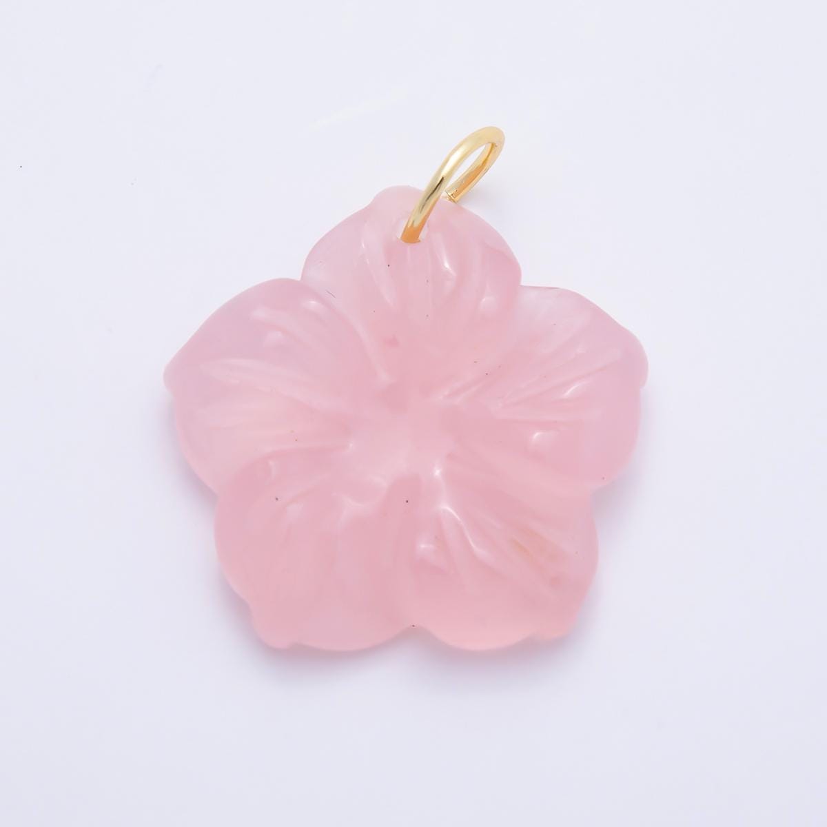 Stainless Steel 30mm White Quartz, Aventurine, Rose Quartz Gemstone Flower Charm Hibiscus Tropical Floral Trendy Jewelry | Charms-01425