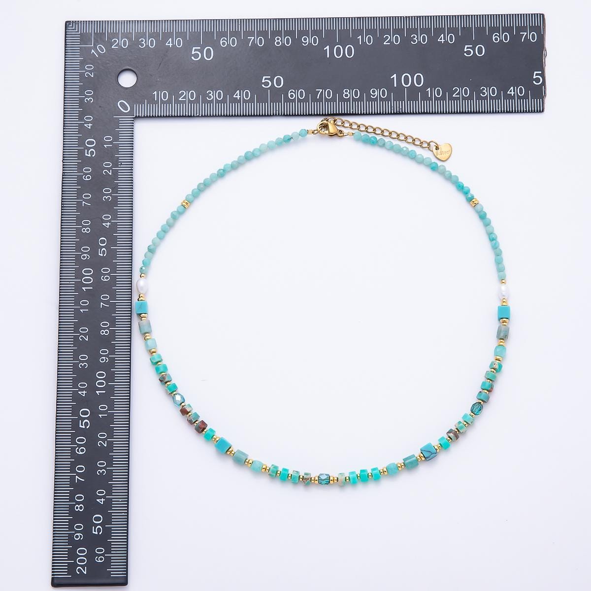 Handmade 4mm Turquoise Tube Rondelle Multifaceted Round Gemstone Chain 16 Inch Necklace Boho Summer Jewelry Gift for Her | WA-00326