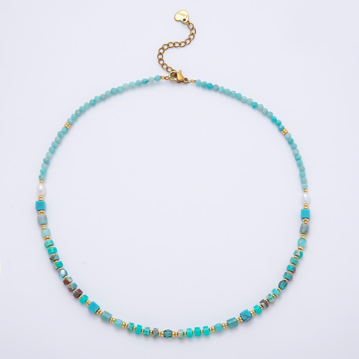 Handmade 4mm Turquoise Tube Rondelle Multifaceted Round Gemstone Chain 16 Inch Necklace Boho Summer Jewelry Gift for Her | WA-00326