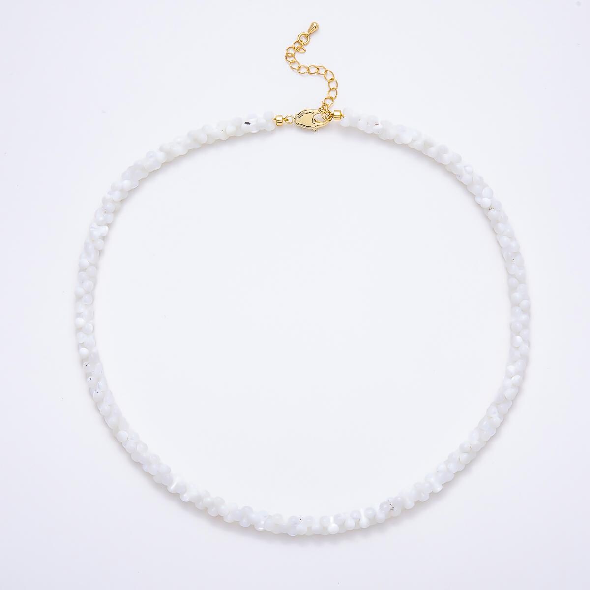 18K Gold Filled 6mm White Quartz Dotted Gemstone Chain 16.5 Inch Necklace Boho Beach Summer Jewelry Wedding Statement Piece | WA-00425
