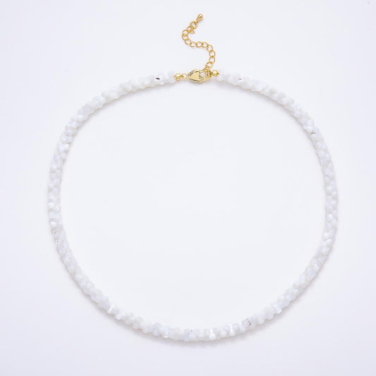 18K Gold Filled 6mm White Quartz Dotted Gemstone Chain 16.5 Inch Necklace Boho Beach Summer Jewelry Wedding Statement Piece | WA-00425