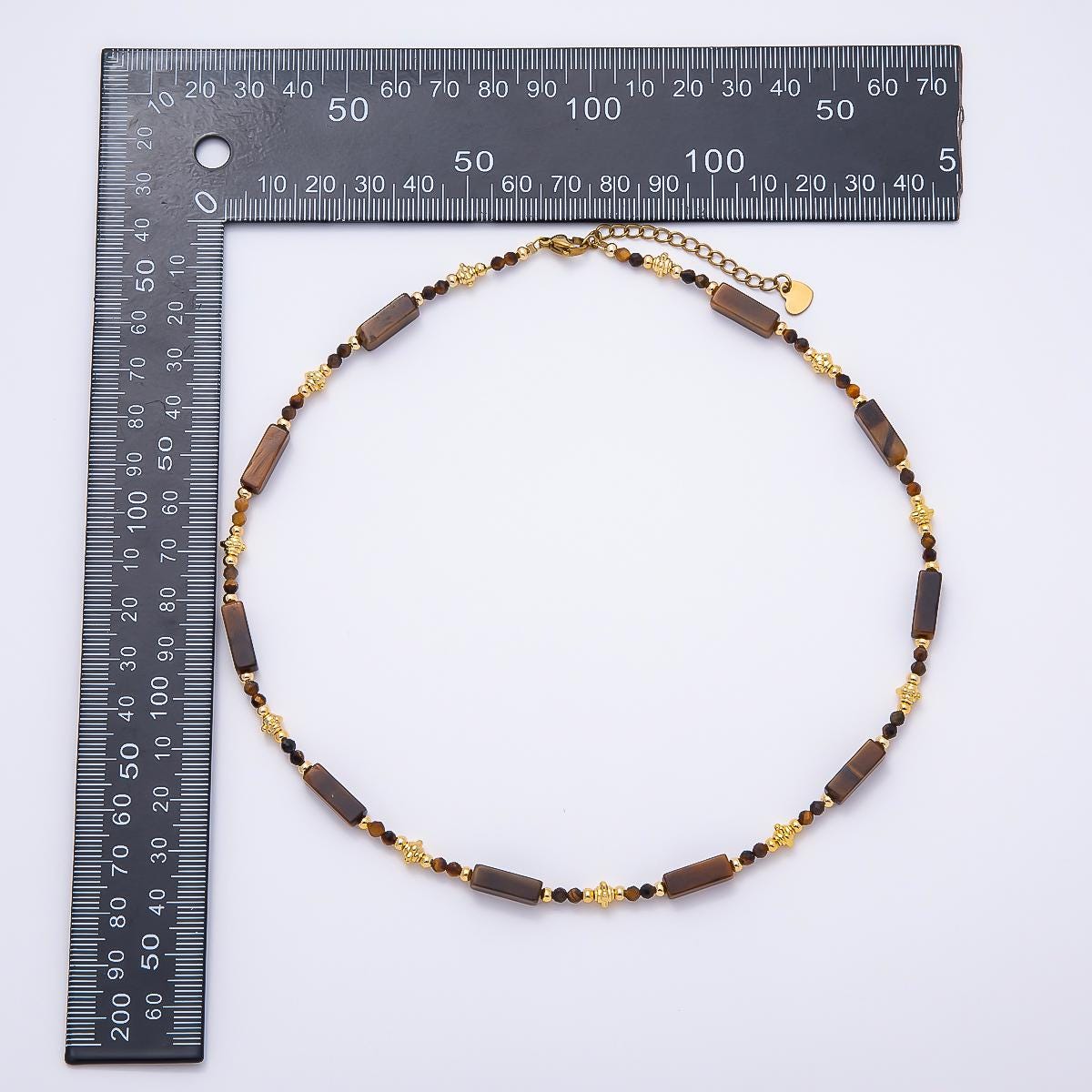 Handmade 3mm Tiger Eye Tube Rectangle Multifaceted Round Gemstone Chain 16.5 Inch Necklace Trendy Earthy Boho Jewelry | WA-00427