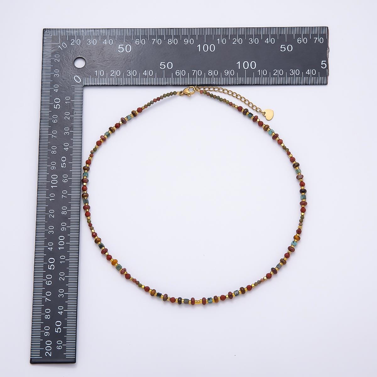 Handmade 4mm Earth Red Jasper Unakite Rondelle Gemstone Chain 16 Inch Layering Necklace Boho Jewelry Gift for Her | WA-00459