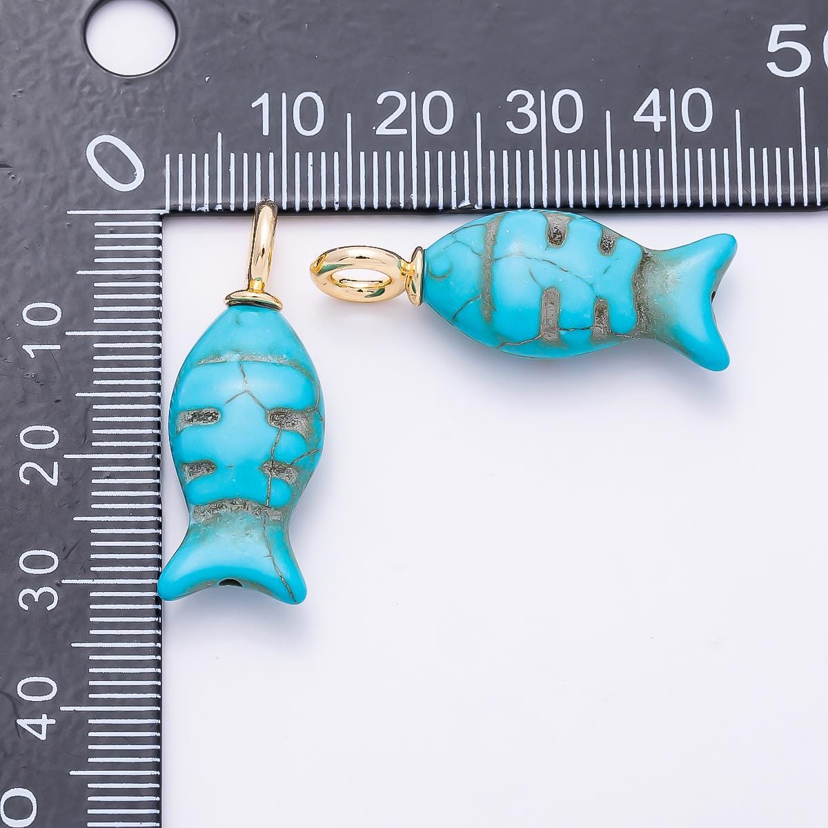 18K Gold Filled 32.5mm Turquoise Fish Gemstone Drop Charm Ocean Inspired Summer Beach Jewelry Gift for Her DIY Custom Necklace| Charms-01347
