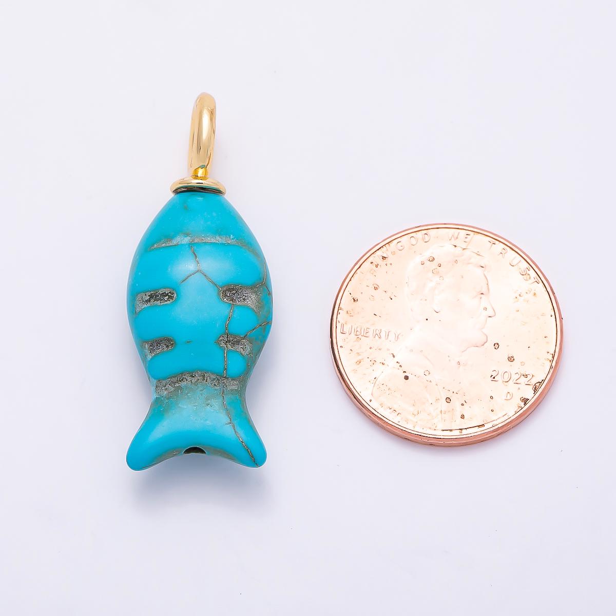 18K Gold Filled 32.5mm Turquoise Fish Gemstone Drop Charm Ocean Inspired Summer Beach Jewelry Gift for Her DIY Custom Necklace| Charms-01347