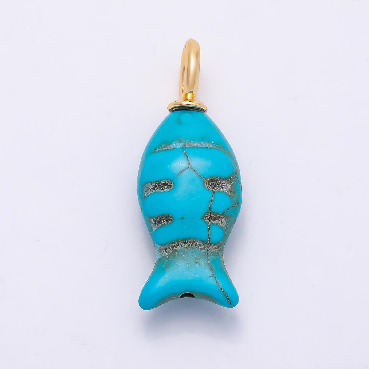 18K Gold Filled 32.5mm Turquoise Fish Gemstone Drop Charm Ocean Inspired Summer Beach Jewelry Gift for Her DIY Custom Necklace| Charms-01347