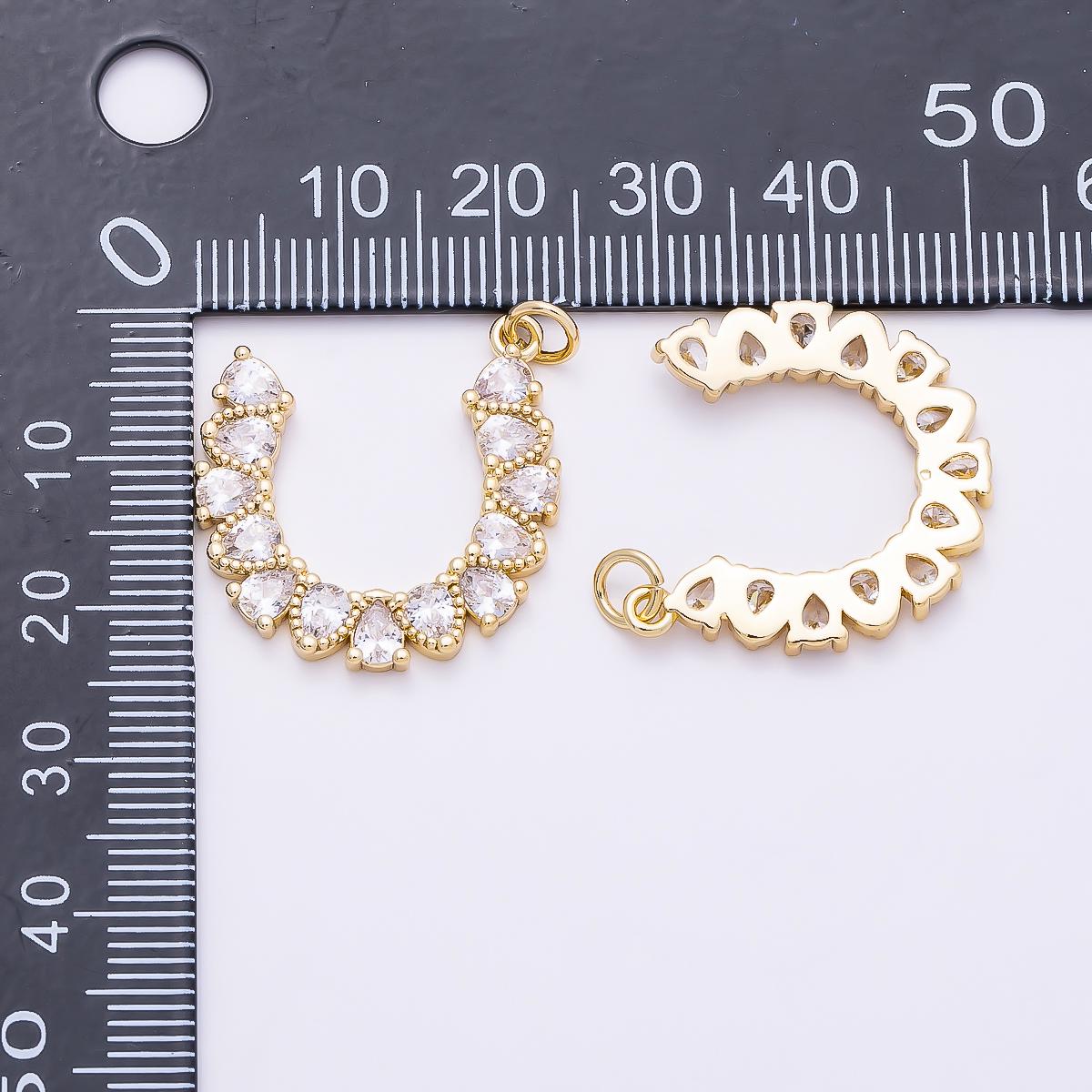 16K Gold Filled 24mm Clear CZ Teardrop Horseshoe Charm Lucky U-Shape Pendant Jewelry Gift for Her DIY Necklace Making Supply | Charms-01350