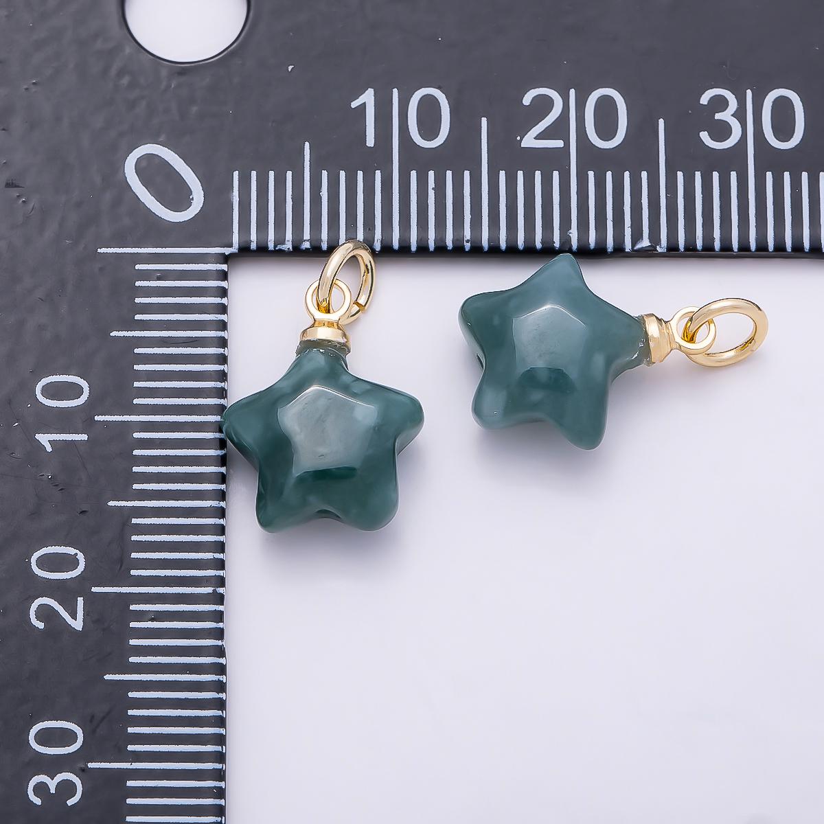18K Gold Filled 14.5mm Green Aventurine Gemstone Celestial Star Charm Puffy Celestial Crystal Necklace Gift Her DIY Jewelry | Charms-01346
