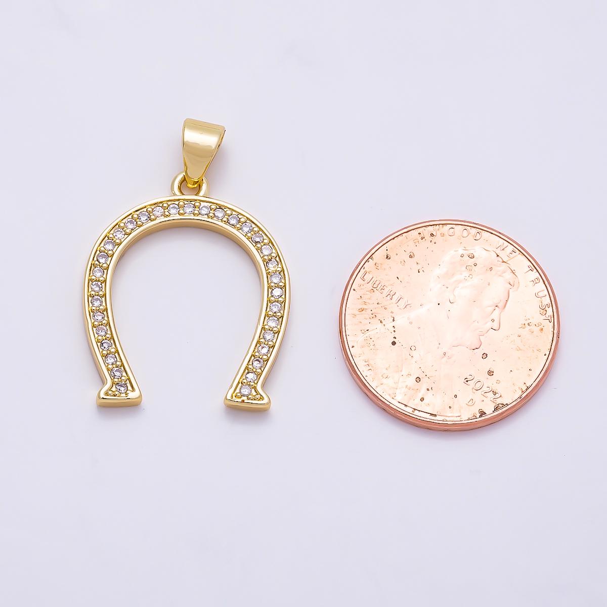 16K Gold Filled 22mm Micro Paved CZ Horseshoe Pendant Lucky Western Charm for Necklace Equestrian Jewelry Gift for Her | Charms-01351