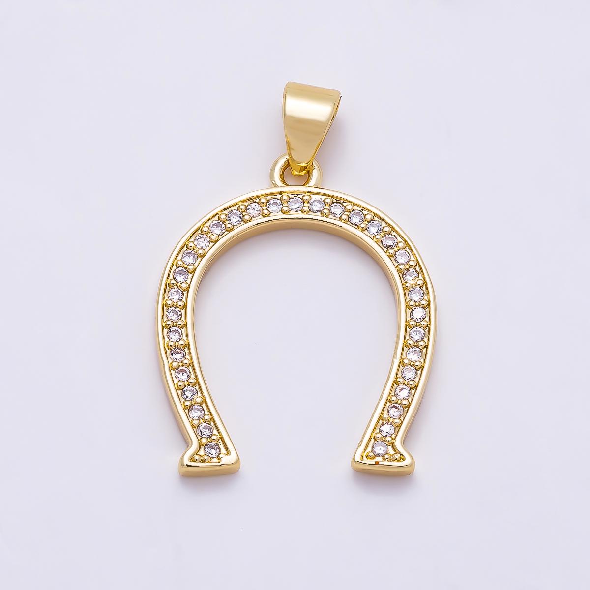 16K Gold Filled 22mm Micro Paved CZ Horseshoe Pendant Lucky Western Charm for Necklace Equestrian Jewelry Gift for Her | Charms-01351
