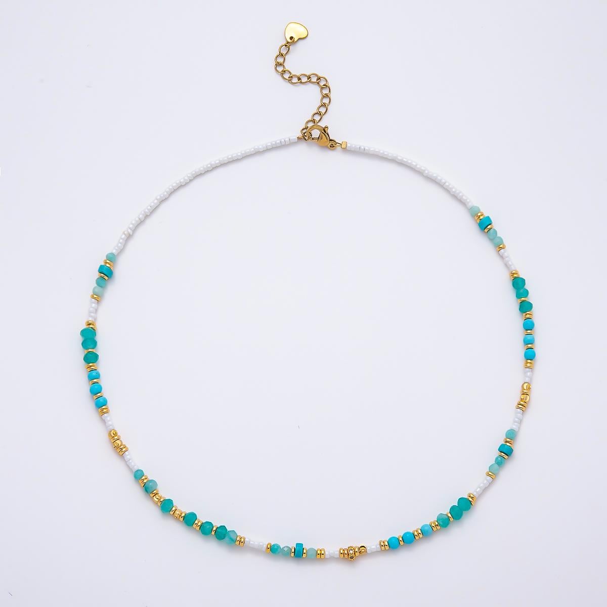 Handmade 4mm Amazonite White Quartz Rondelle Gemstone Chain 16 Inch Necklace | WA-00460