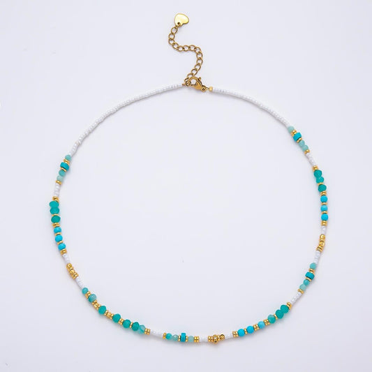 Handmade 4mm Amazonite White Quartz Rondelle Gemstone Chain 16 Inch Necklace | WA-00460