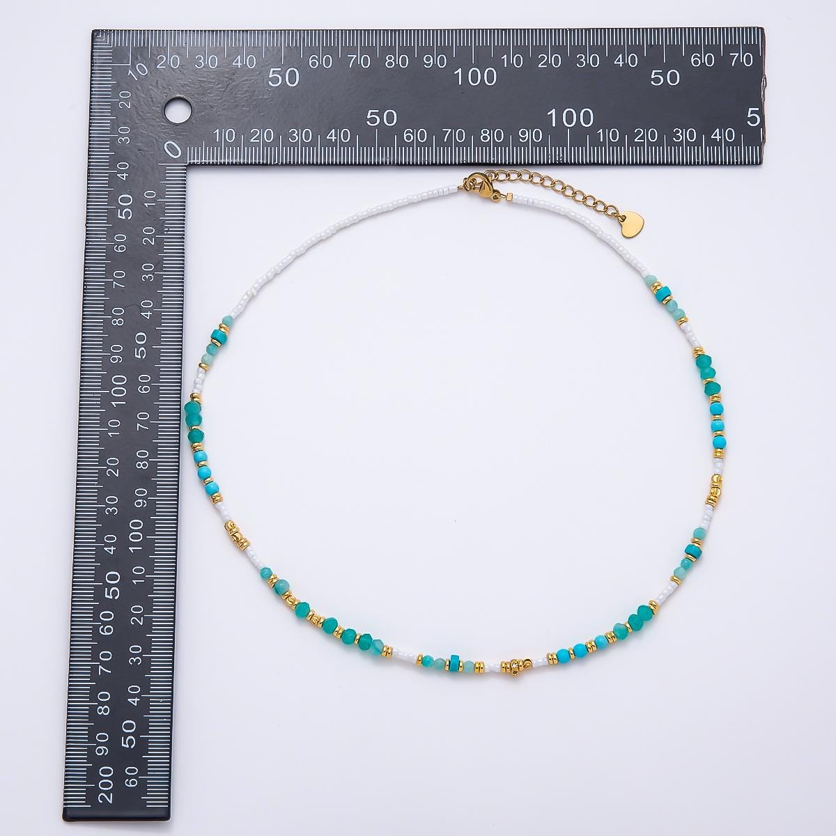 Handmade 4mm Amazonite White Quartz Rondelle Gemstone Chain 16 Inch Necklace | WA-00460