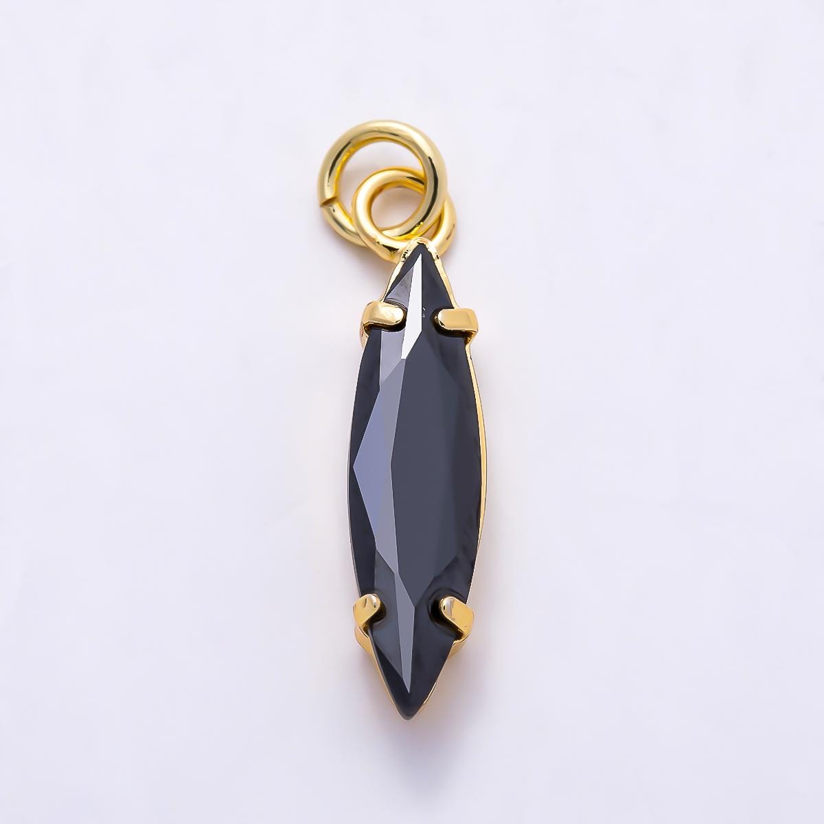 16k Gold Filled 14mm,18mm Clear/Black Marquise Charm in Gold & Silver DIY Jewelry Making Supply for Elegant Necklace | CHARMS-01457