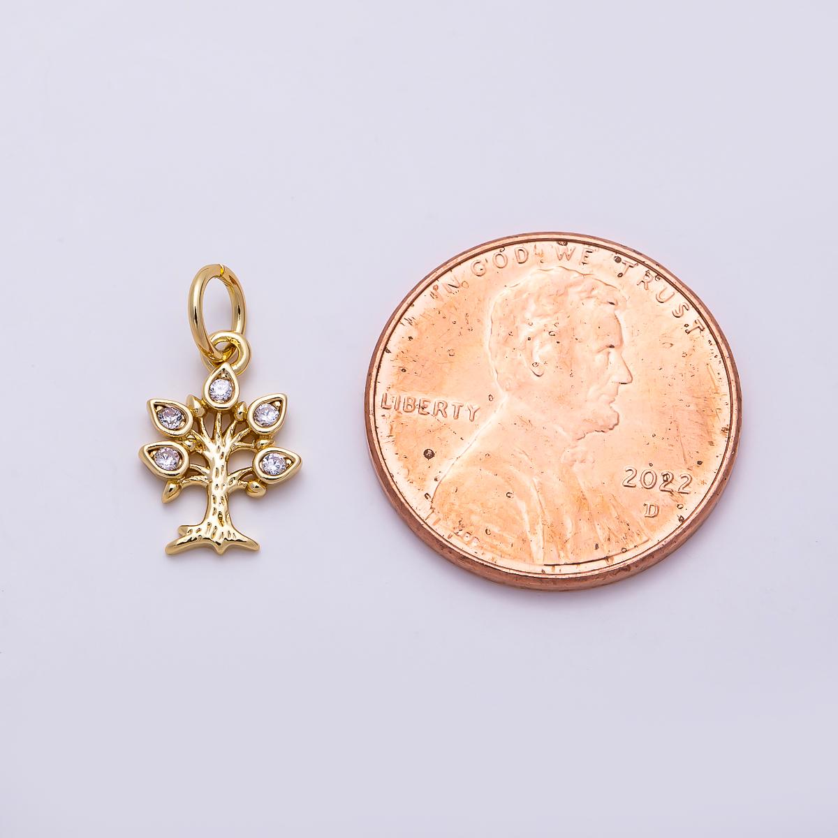 16K Gold Filled 11 mm Clear CZ Teardrop Tree Floral Charm Nature Jewelry Supplies DIY Necklace Making Spiritual Meaning Gift | Charms-01466
