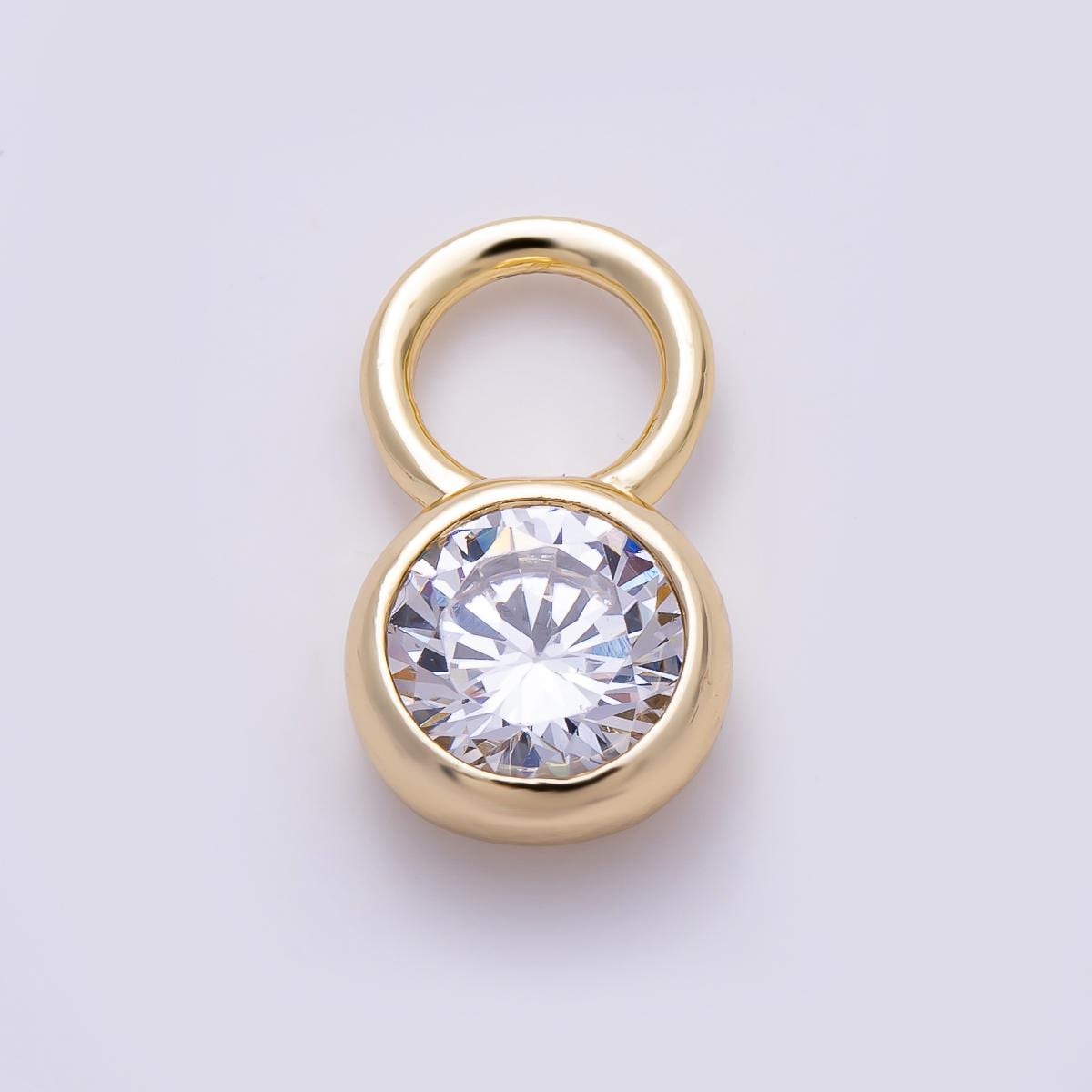 16k Gold Filled 13mm CZ Round Drop Charm Elegant Dainty Minimalist Pendant DIY Jewelry Making Supplies Bulk Craft Necklace | CHARMS-01472