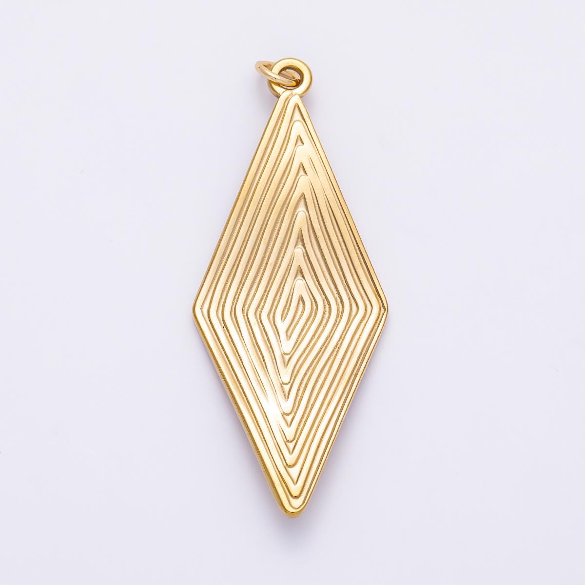 PVD Gold Stainless Steel 50mm Ribbed Lined Diamond Rhombus Charm Textured Grooved Jewelry Making Supplies DIY Minimalist Craft| Charms-01431