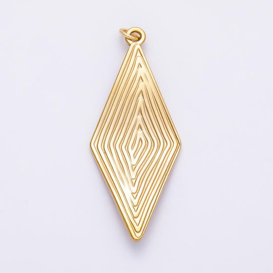 PVD Gold Stainless Steel 50mm Ribbed Lined Diamond Rhombus Charm Textured Grooved Jewelry Making Supplies DIY Minimalist Craft| Charms-01431