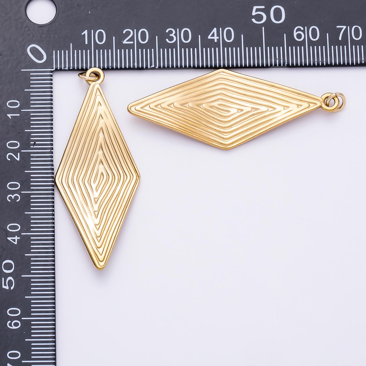 PVD Gold Stainless Steel 50mm Ribbed Lined Diamond Rhombus Charm Textured Grooved Jewelry Making Supplies DIY Minimalist Craft| Charms-01431