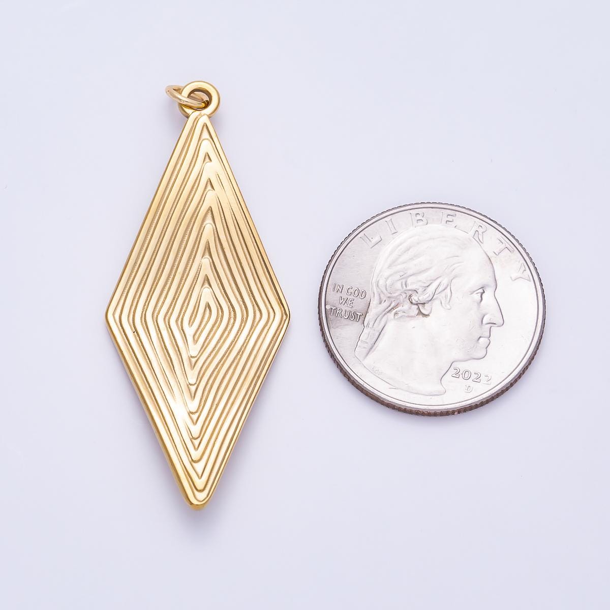PVD Gold Stainless Steel 50mm Ribbed Lined Diamond Rhombus Charm Textured Grooved Jewelry Making Supplies DIY Minimalist Craft| Charms-01431