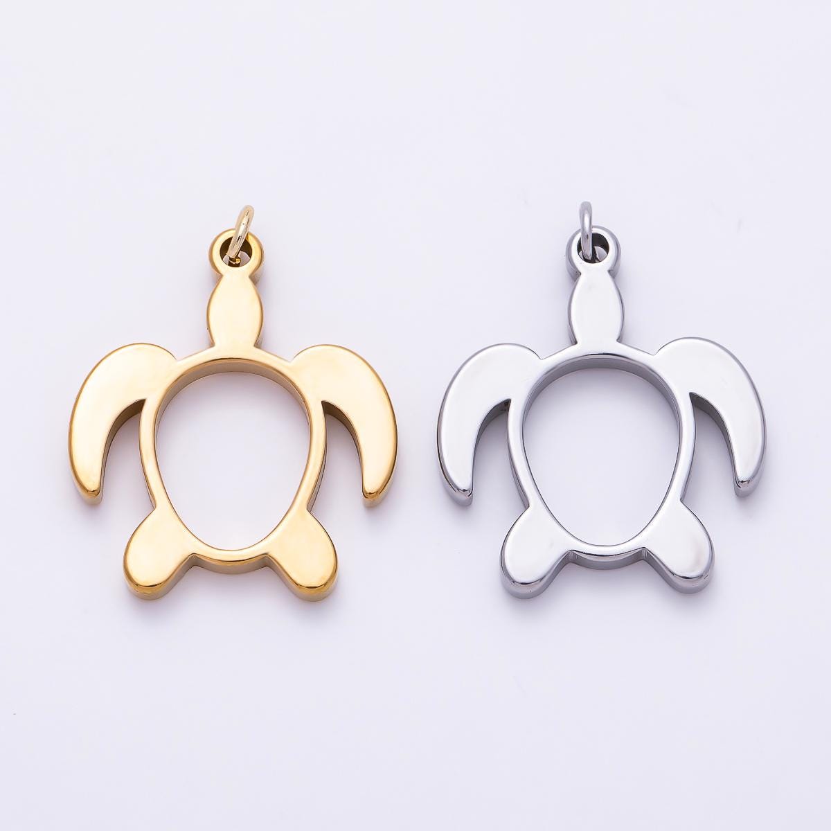 PVD Stainless Steel 27.5mm Turtle Tortoise Open Charm in Gold & Silver | Charms-01434