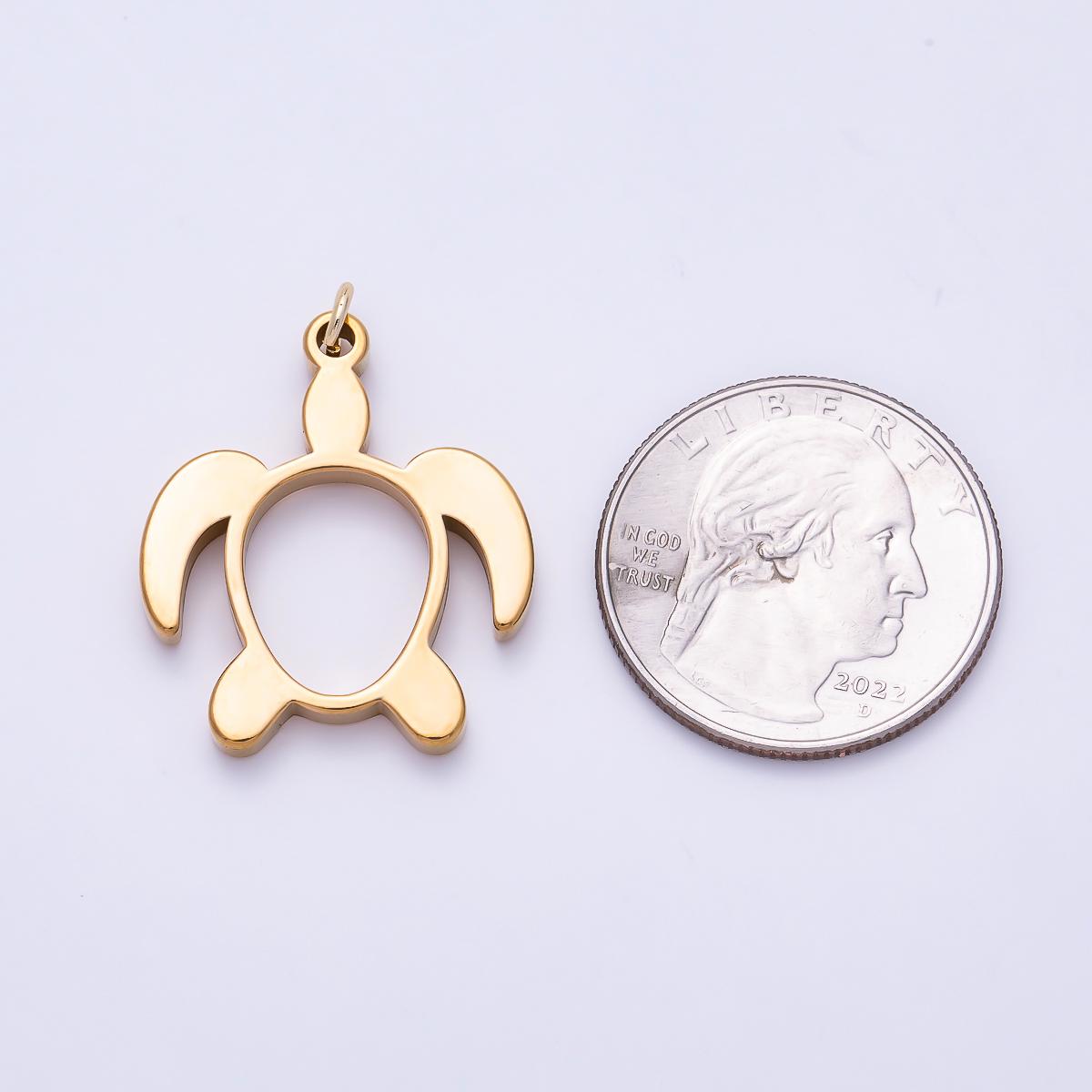 PVD Stainless Steel 27.5mm Turtle Tortoise Open Charm in Gold & Silver | Charms-01434