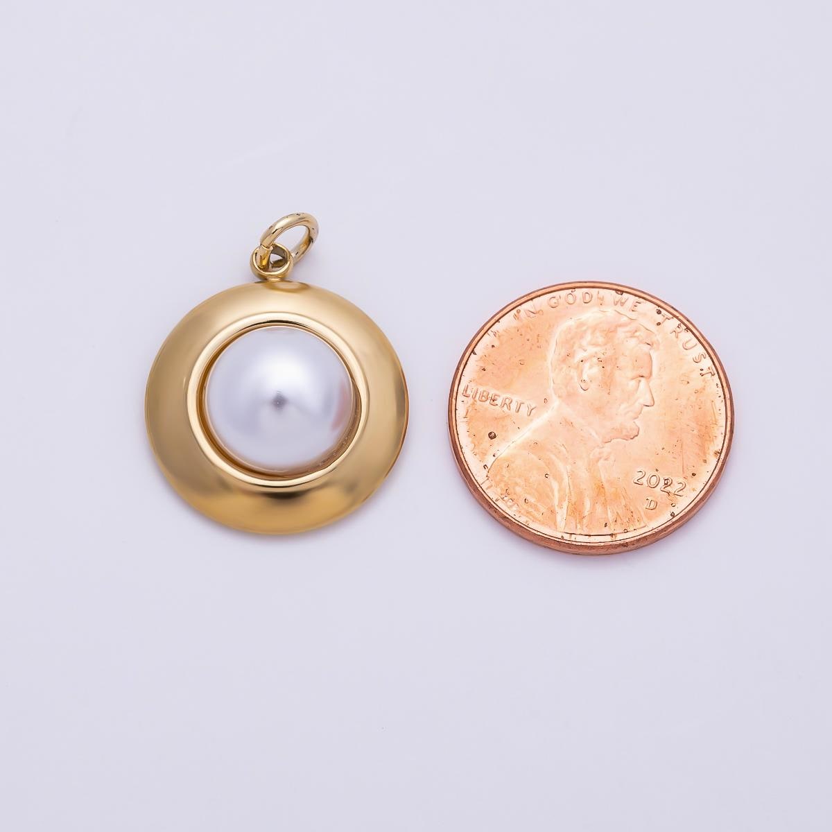 PVD Gold Stainless Steel 20mm Shell Pearl Bezel Round Charm Minimalist Bold Circle Charm for Jewelry Making Necklace Bracelet | Charms-01438