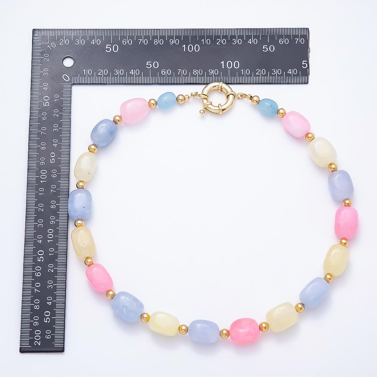 Handmade 12mm Pastel Multicolor Agate Gemstone Chain w. Sailor Clasps Charm Holder 20 Inch Necklace Spring Summer Pastel Jewelry | WA-00502