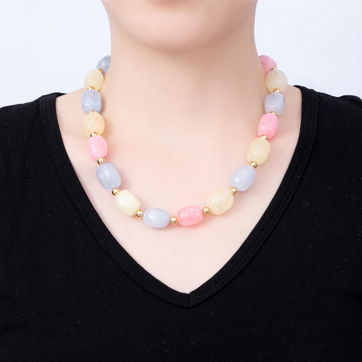 Handmade 12mm Pastel Multicolor Agate Gemstone Chain w. Sailor Clasps Charm Holder 20 Inch Necklace Spring Summer Pastel Jewelry | WA-00502