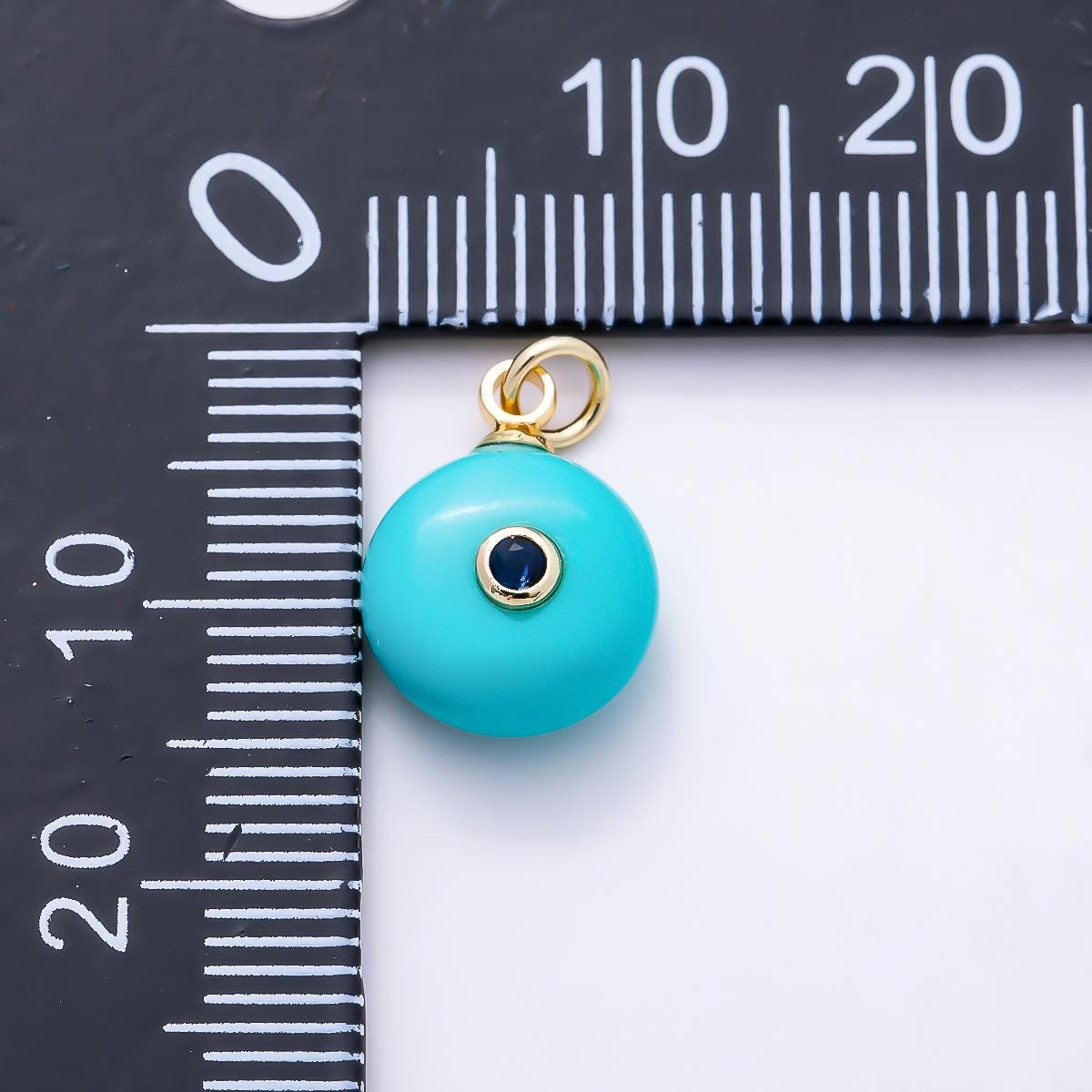 16K Gold Filled 13.5mm CZ Embedded Blue Apatite Gemstone Round Charm Evil Eye Protection Jewelry DIY Supply custom Necklace | Charms-01456