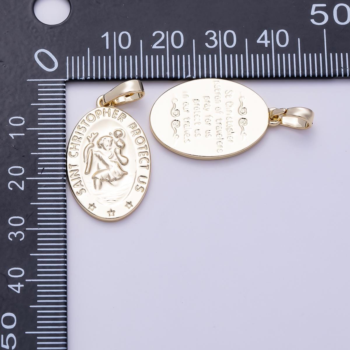 16K Gold Filled 25mm "Saint Christopher Save Us" Religious Prayer Oval Pendant Christian Gift Charm Saint Medal DIY Necklace | Charms-01397
