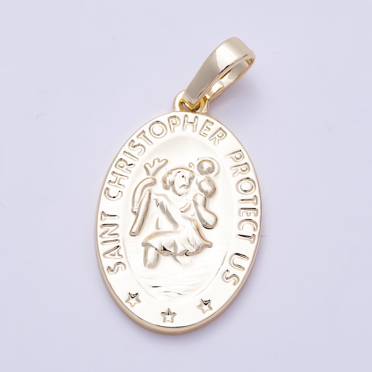 16K Gold Filled 25mm "Saint Christopher Save Us" Religious Prayer Oval Pendant Christian Gift Charm Saint Medal DIY Necklace | Charms-01397