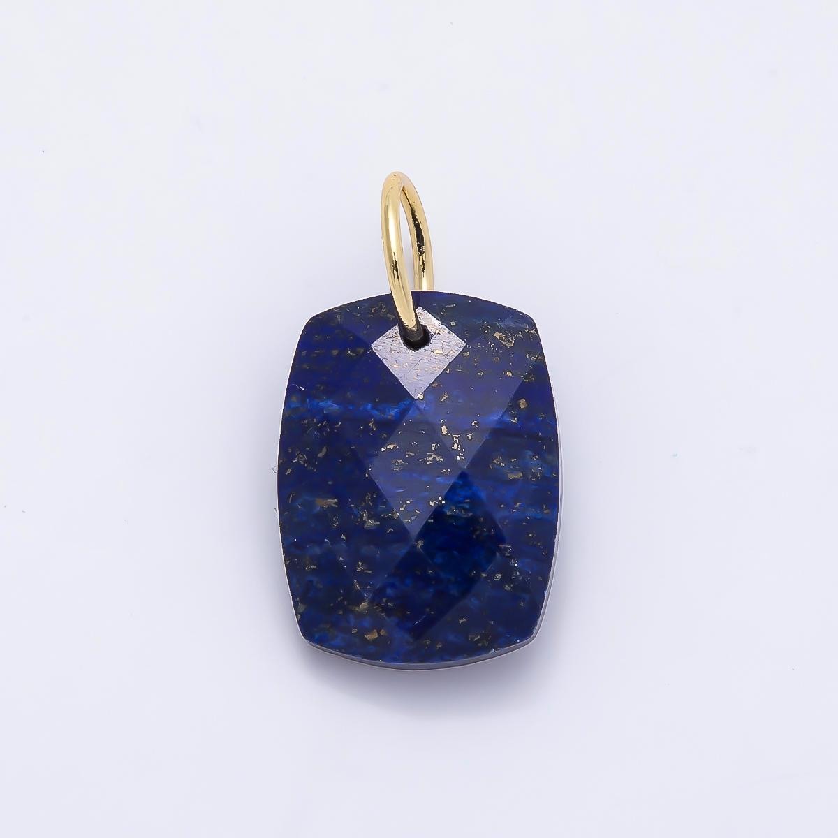 18K Gold Filled 20mm Lapis Lazuli, Turquoise, Rose Quartz, Tiger Eye Multifaceted Gemstone Rectangle Charm DIY Jewelry Supply | Charms-01421